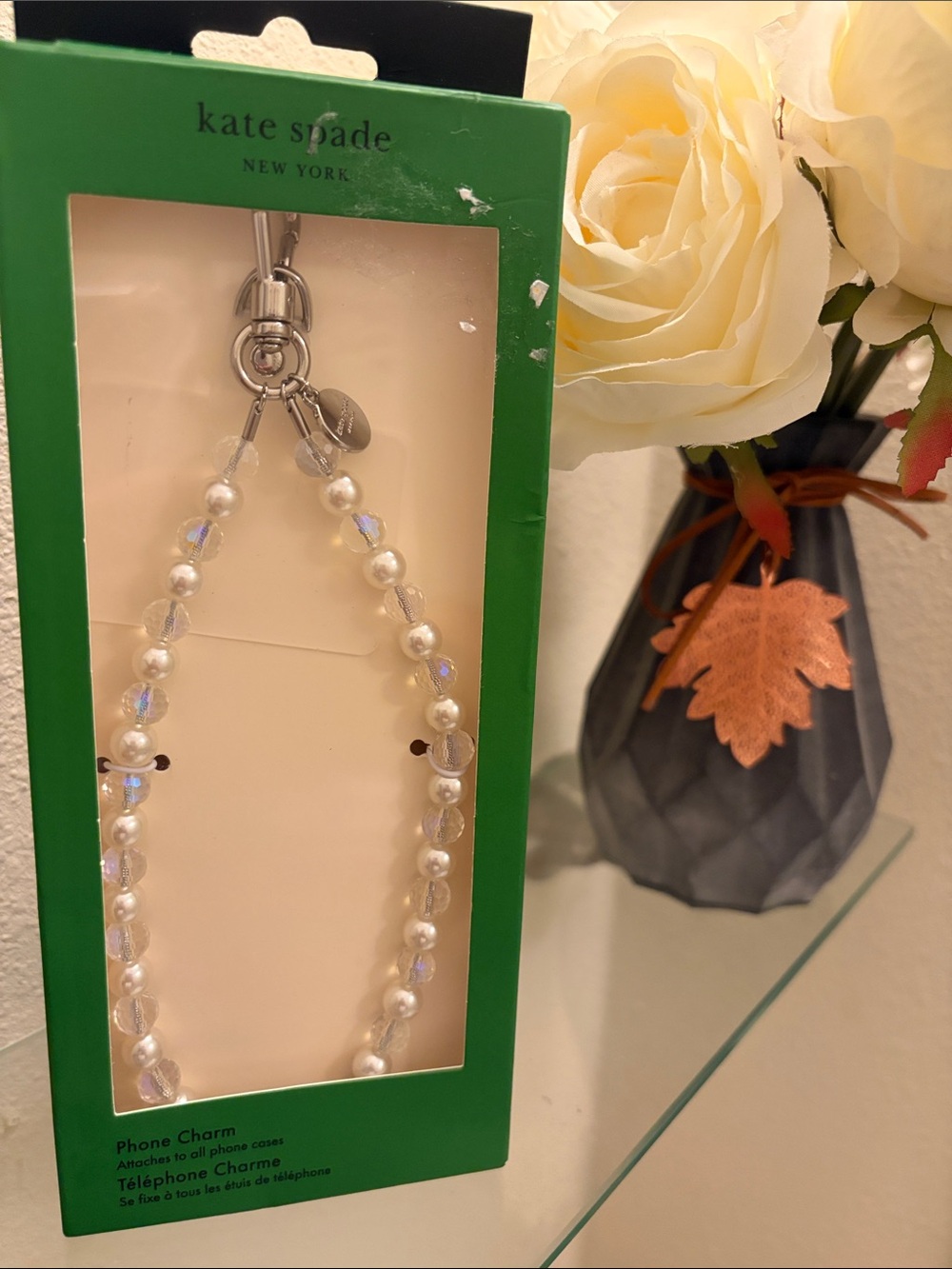 kate spade white pearl & crystal phone charm